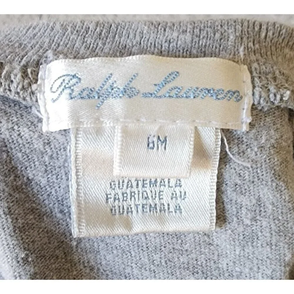 Ralph Lauren‎ Gray Snap Buttons Shoulder Pony Logo T Shirt Baby Size 6 Months
